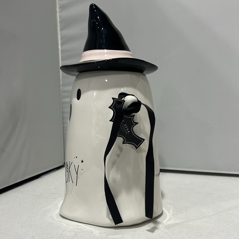 ✨NEW👻Rae Dunn 2024 Spooky Ghost with Witch Hat Cookie Jar Canister🖤 - Picture 2 of 8